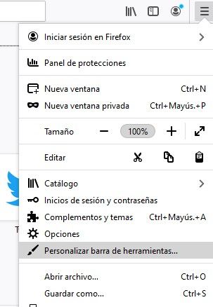 Opciones de personalización de Firefox.