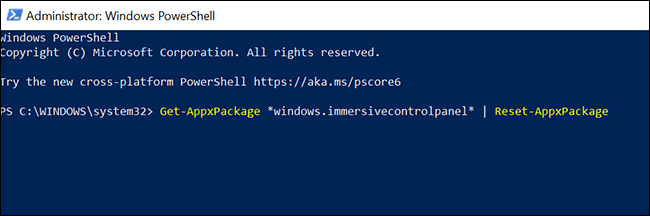 De esta forma conseguimos restablecer la aplicación de configuración de Windows desde PowerShell.