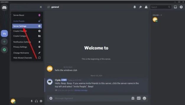 Vamos a configuración en el servidor de DIscord.