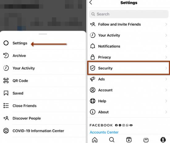 Vamos a configuración y luego a seguridad para habilitar autenticación en dos factores de Instagram.