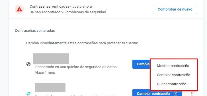 Cambiar contraseñas vulnerables o débiles en Chrome.