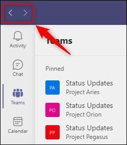 Retroceder y avanzar en Microsoft Teams.