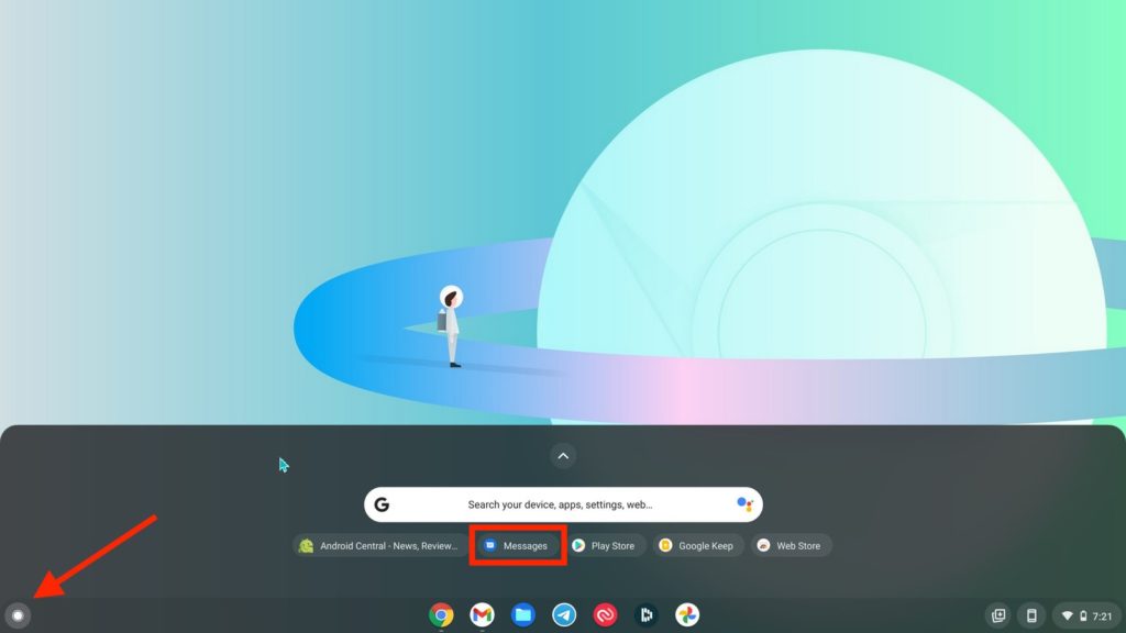 Abrimos Messages en Chromebook.