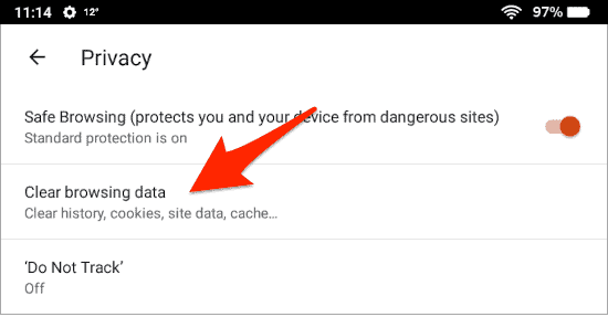 Borrar datos de navegación en el navegador de Amazon Fire.