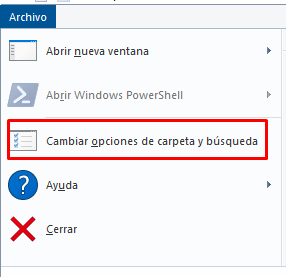 Cambiar opciones de carpeta y busqueda.