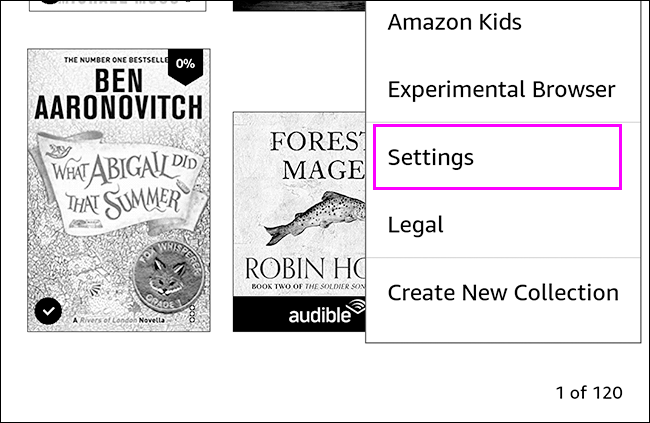 Configuración para restablecer Kindle.