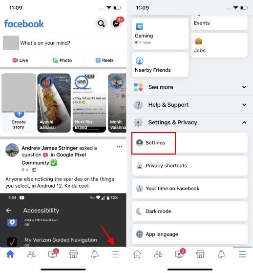 Configuración de Facebook en iPhone.