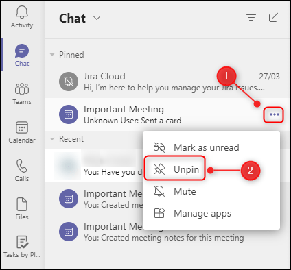 Podemos desanclar cualquier chat. De esta manera podemos ocultar o anclar conversaciones Teams