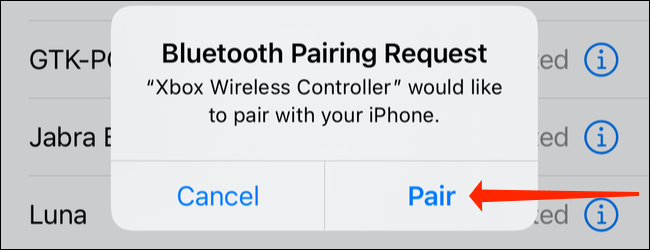 Confirmamos el emparejamiento Bluetooth. De esta forma hemos logrado emparejar control de Xbox a un iPhone