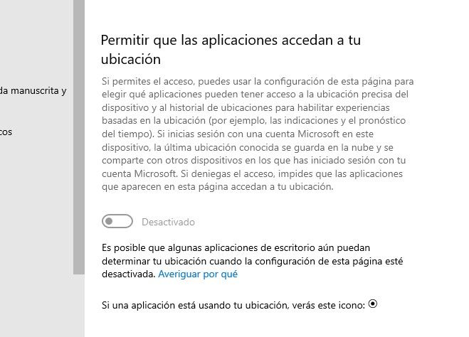 Permitir que las aplicaciones usen la ubicación de Windows 10.