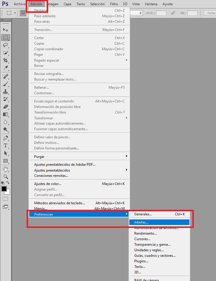 Preferencias de Photoshop.