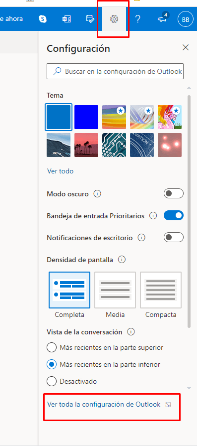 Ver toda la configuración de Outlook.