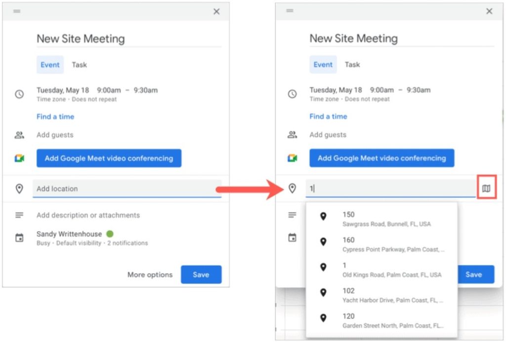 Usar barra lateral de Maps en Google Calendar.