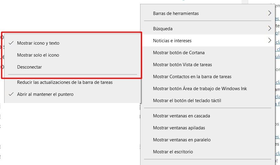 Configurar cómo se muestra el icono del clima en la barra de tareas.