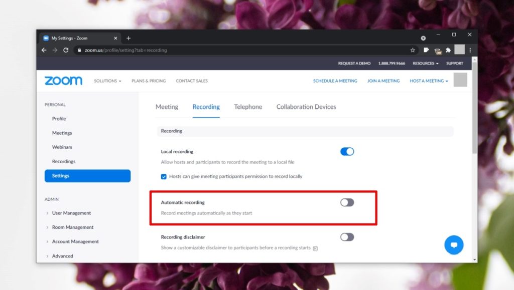Activar grabaciones automáticas en Zoom.