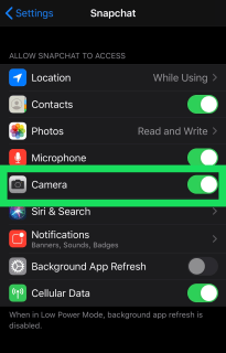 Permitir acceso a la cámara en Snapchat.