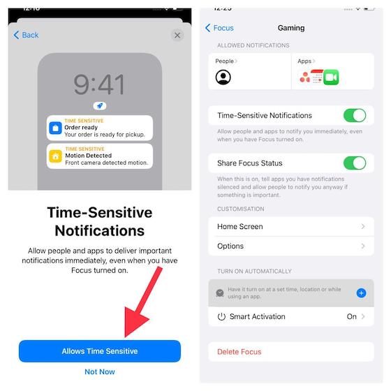 Permitir notificaciones sensibles al tiempo y de esta forma terminamos de configurar el modo enfoque en iOS 15.