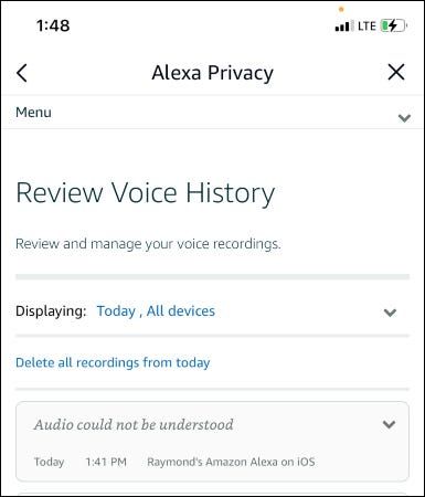 Eliminar grabación de Alexa.