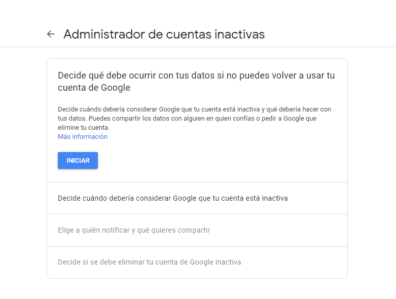 Preparar una cuenta Google cuando esté inactiva.