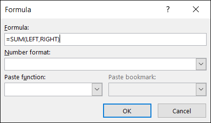 Formulas disponibles en tablas de Outlook.