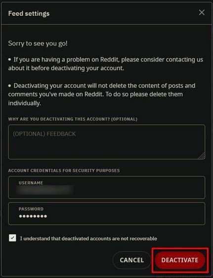 Desactivar cuenta Reddit.