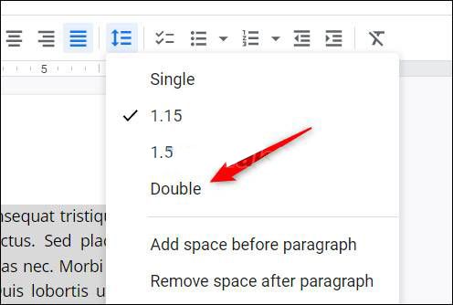 Seleccionamos doble para duplicar el espacio entre líneas.