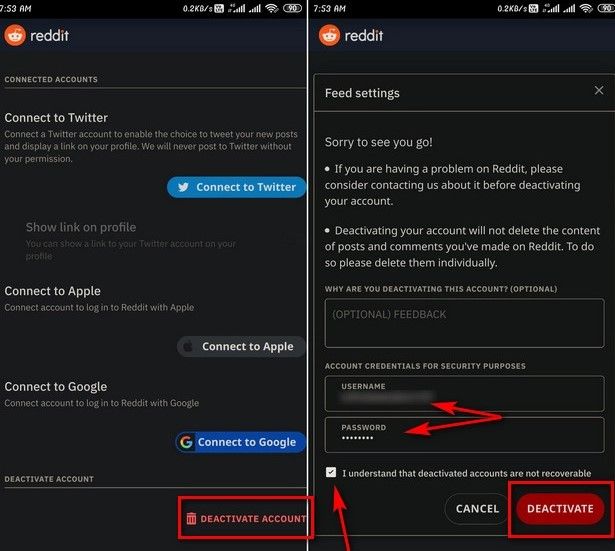 Eliminar cuenta de Reddit desde un dispositivo móvil.