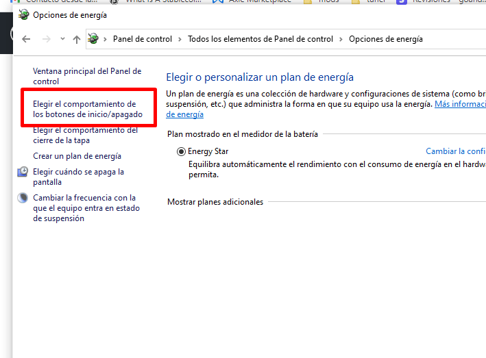 Elegir comportamiento de botones de inicio y apagando.