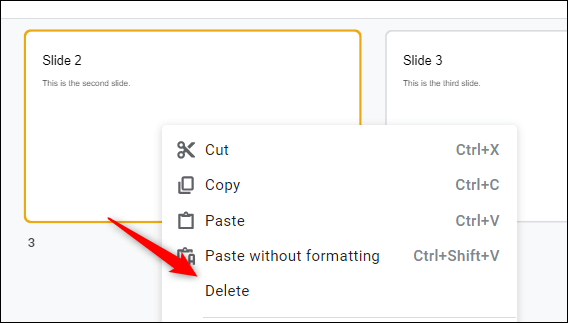 Borrar diapositiva de Google Slides.
