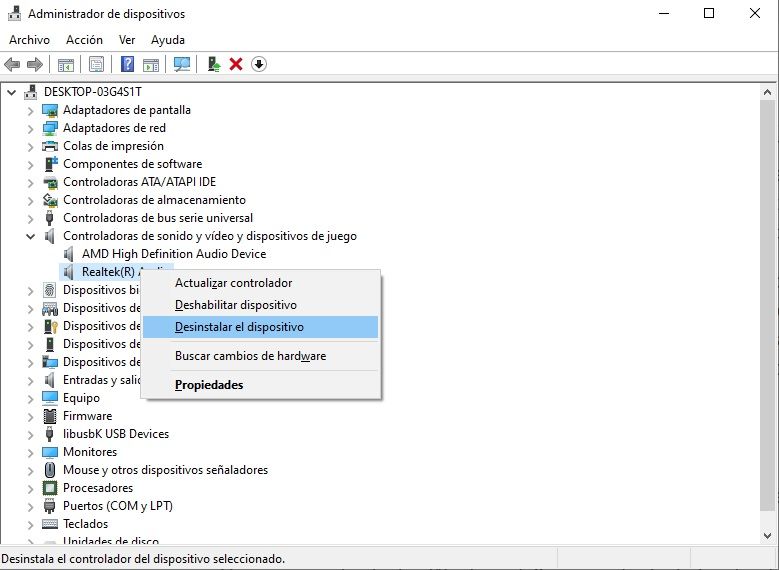 Desinstalar controladores para corregir problemas de volumen en Windows.