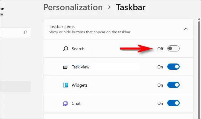 Ocultar botón de búsqueda en la barra de tareas de Windows 11.