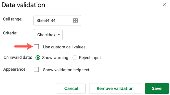 Eliminar valores personalizados en Sheets