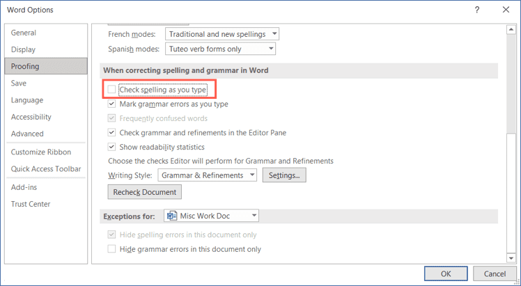 Cómo desactivar corrector ortográfico Word en Windows.