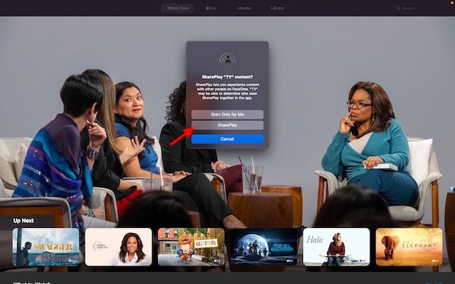 Elegir SharePlay en FaceTime.