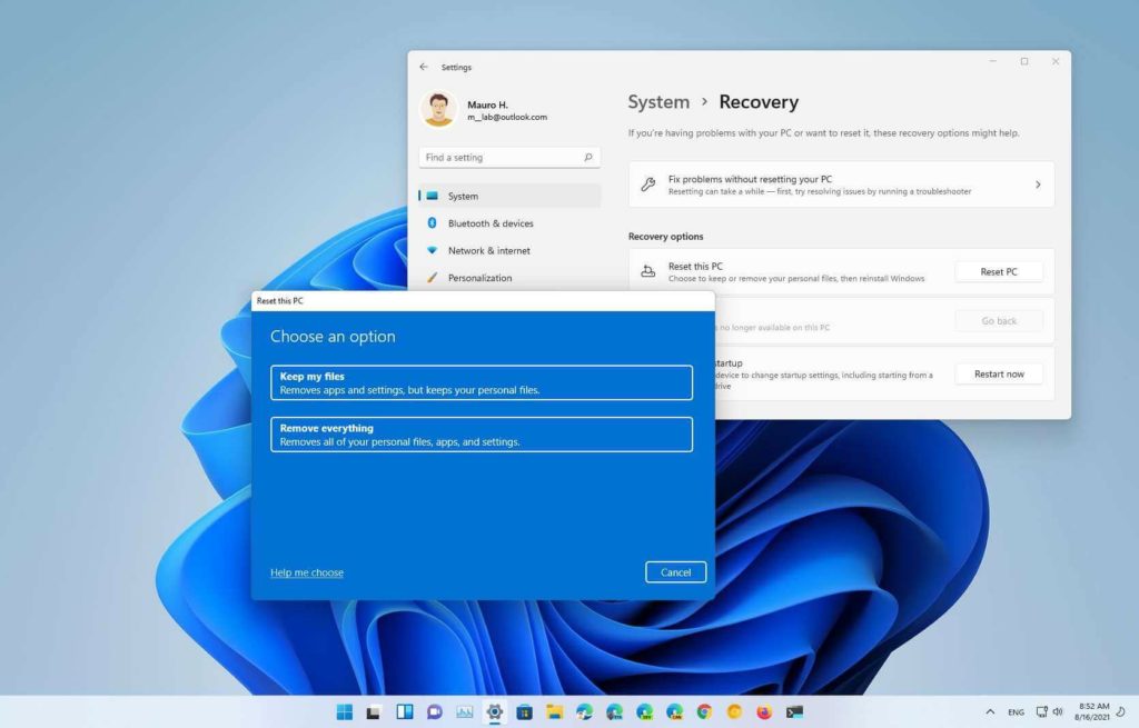 configuración fábrica Windows 11 2