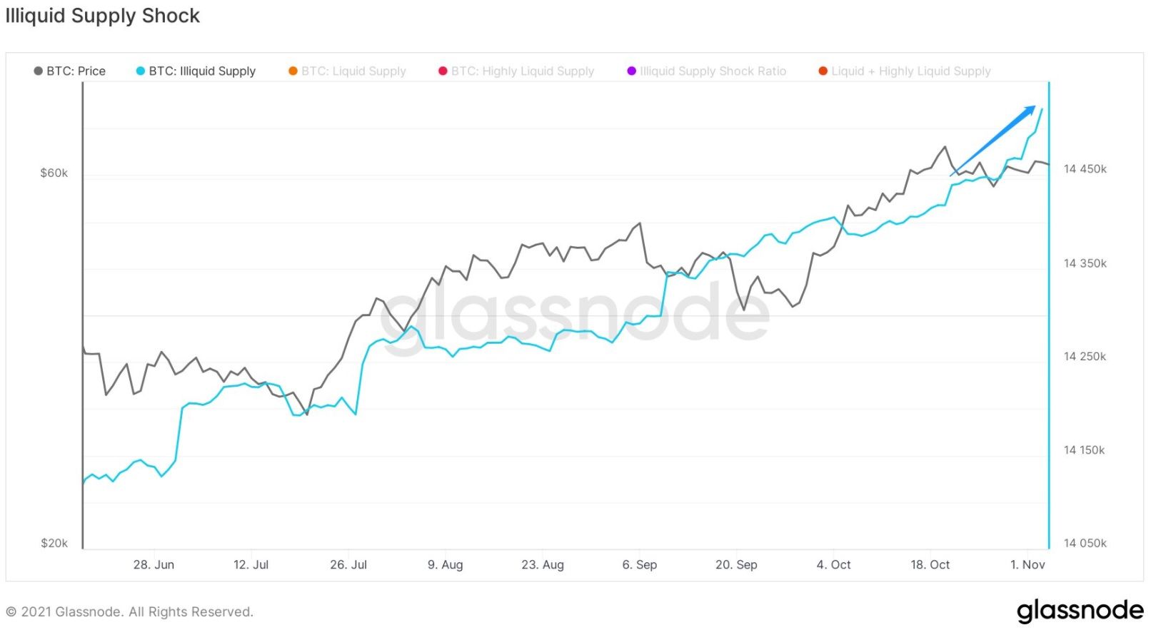 glassnode illiquid supply shock noviembre 2021