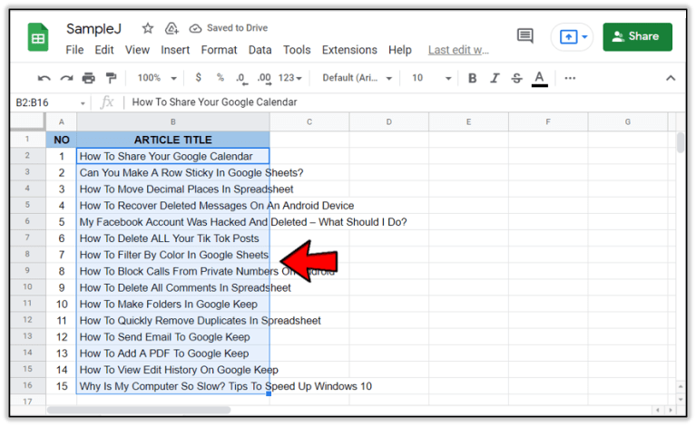 Cómo ajustar texto en Google Sheets en Windows.