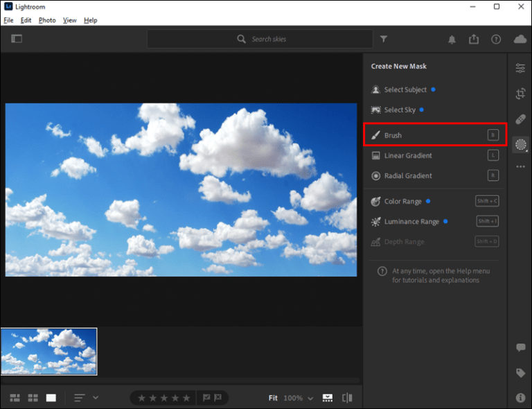 Pincel para editar el cielo de la foto