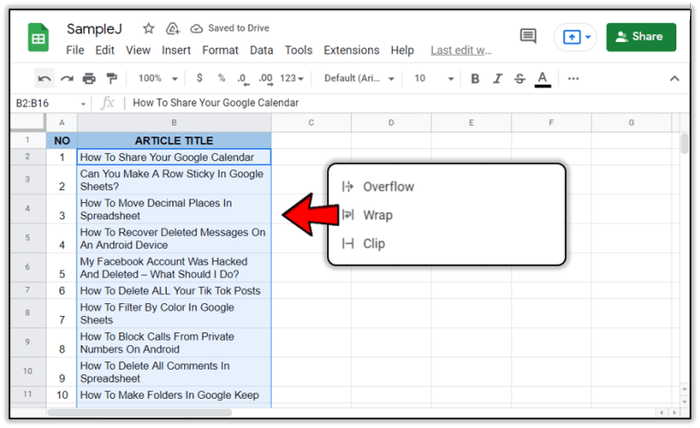 Ajustar texto Google Sheets