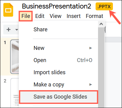 Guardar como Google Slides.