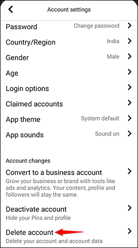 Eliminar cuenta de Pinterest.