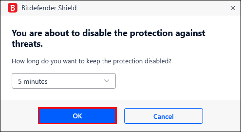 Deshabilitar Bitdefender de manera temporal.