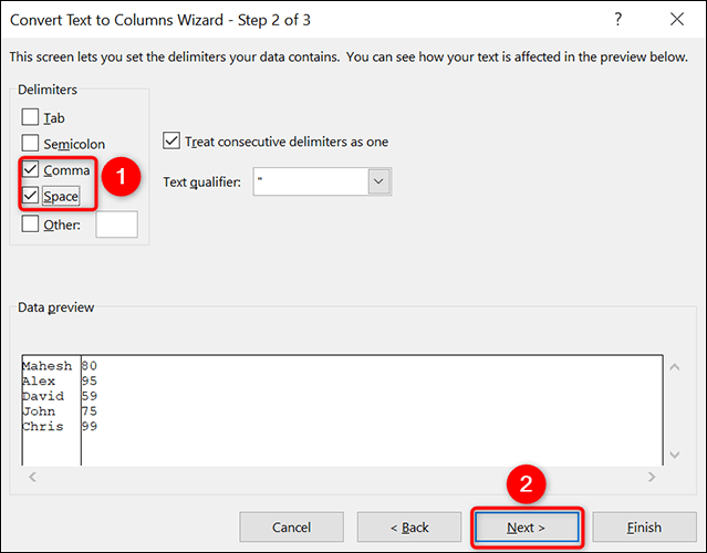 Cómo dividir celdas con texto en columnas en Excel.