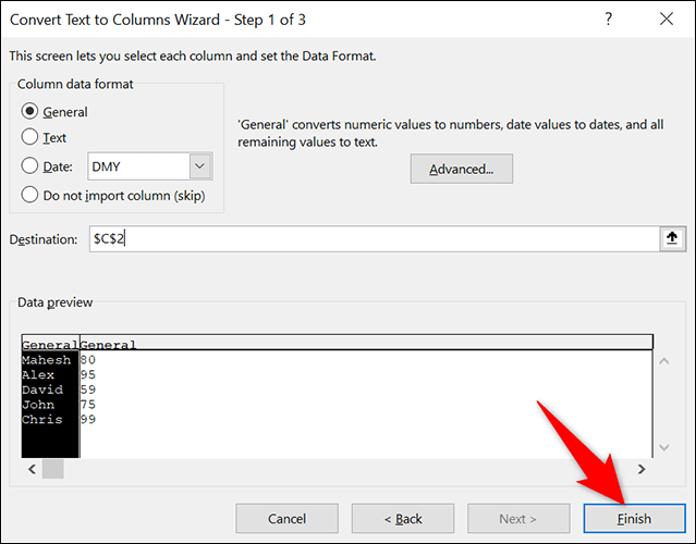 Finalizar y de esta forma podemos dividir celdas Excel.