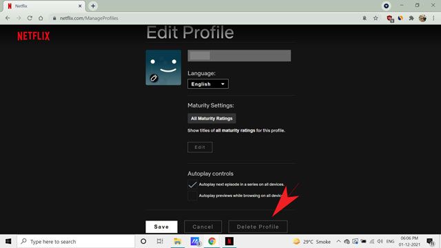 Eliminar perfil Netflix desde Windows.