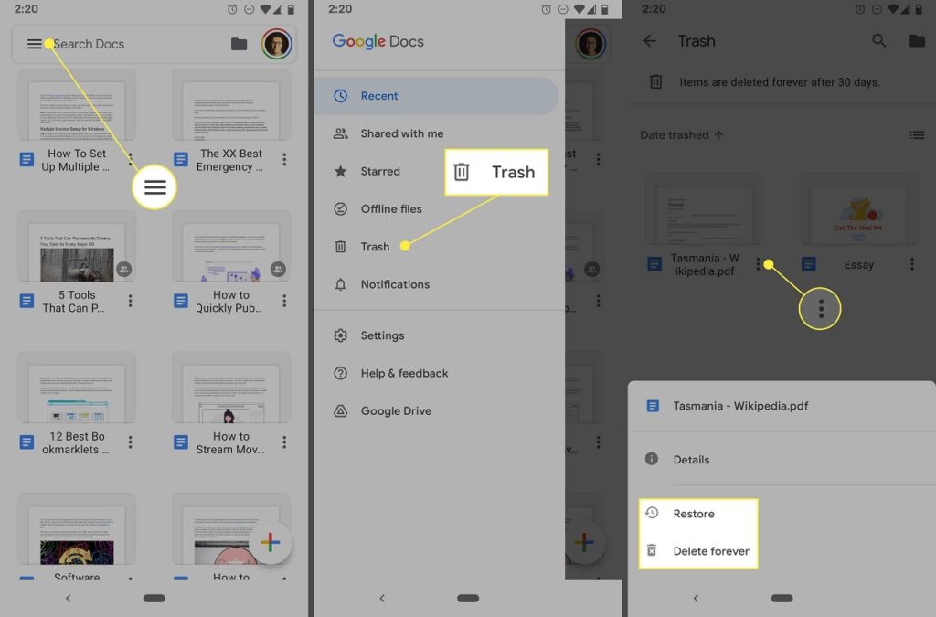 acceder Papelera Google Docs 2