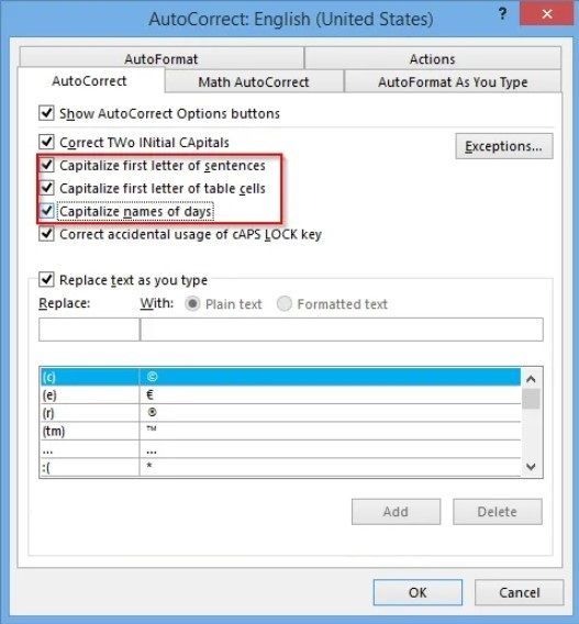 Desactivar mayúsculas automáticas en Word.