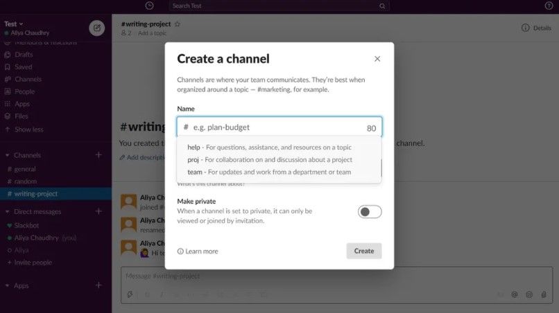 Cómo crear un canal de Slack.