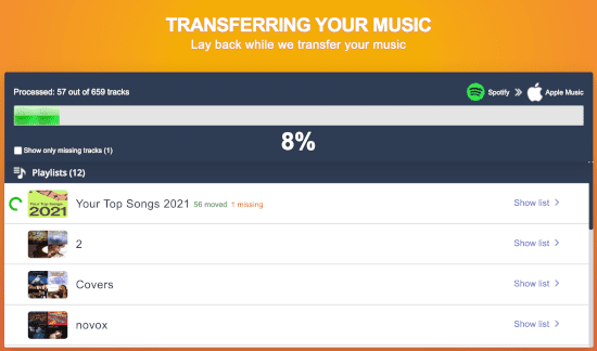 Comienza el proceso para transferir listas de reproducción de Spotify a Apple Music