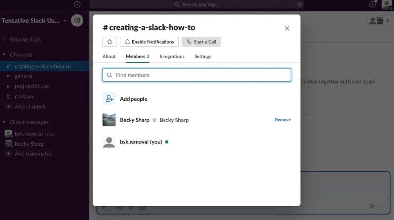 Añadir personas a un canal de Slack.